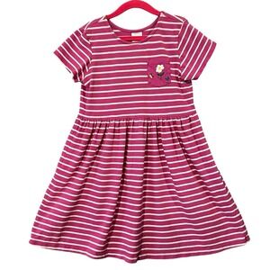Hanna Anderson 130 (8) Girls Dress Short Sleeve Pink Stripe Flower Pocket